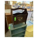 VINTAGE NEWSPAPER RACK AND SMALL TABLE VINTAGE NEWSPAPER RACK AND SMALL TABLE