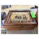 VINTAGE EMBROIDERED JEWELRY BOX W ROSARY VINTAGE EMBROIDERED JEWELRY BOX W ROSARY