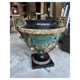 LARGE VERY HEAVY HAND PAINTED URN VASE LARGE VERY HEAVY HAND PAINTED URN VASE