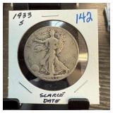 1933-S WALKING LIBERTY SILVER HALF DOLLAR SCARCE