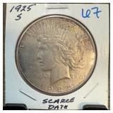 1925-S PEACE SILVER DOLLAR SCARCE DATE