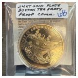 24K GOLD PLATE PROOF COMM BOSTON TEA PARTY
