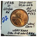 1938-D WHEAT PENNY CENT DDO-001 DDR-003 MULT ERR