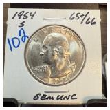 1954-S WASHINGTON SILVER QUARTER UNC