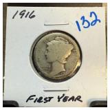 1916 MERCURY SILVER DIME