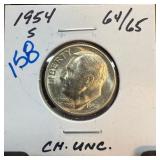 1954-S ROOSEVELT SILVER DIME UNC