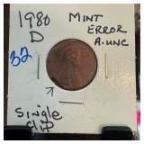 1980-D MEMORIAL PENNY CENT CLIPPED MINT ERROR