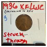 1936 WHEAT P-ENNY CENT STRUCK THROUGH