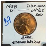 1938-D WHEAT PENNY CENT DDR-002 DOUBLE DIE