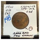 1900-O/O INDIAN HEAD PENNY CENT SNOW-12 RPD-12
