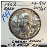 1958 WASHINGTON SILVER QUARTER CHERRYPICKER T-B