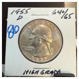 1955-D WASHINGTON SILVER QUARTER HIGH GRADE