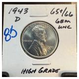 1943-D STEEL WHEAT PENNY CENT UNC