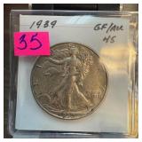 1939 WALKING LIBERTY SILVER HALF DOLLAR BETTER GRD