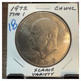 1972 TYPE 1 IKE DOLLAR UNC SCARCE VARIETY