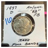 1937-D MERCURY SILVER DIME HIGH GRADE