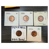 LOT OF 5 BU / HIGH GRADE WHEAT PENNIES CENTS