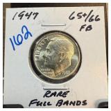 1947 ROOSEVELT SILVER DIME FULL BANDS
