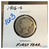 1916-S MERCURY SILVER DIME