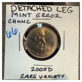 2005-D DETACHED LEG MINT ERROR JEFFERSON NICKEL
