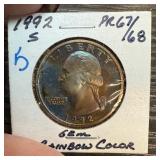1992-S WASHINGTON QUARTER W RAINBOW COLOR
