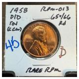 1958-D/D WHEAT PENNY CENT RPM-013 HIGH GRADE