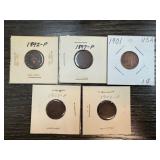 LOT OF 5 INDIAN HEAD PENNIES CENTS