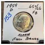 1959-D ROOSEVELT SILVER DIME FULL BANDS
