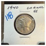 1940 MERCURY SILVER DIME BETTER GRADE