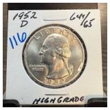 1952-D WASHINGTON SILVER QUARTER HIGH GRADE