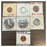 7 PIECE MIXED WHEAT PENNY CENTS