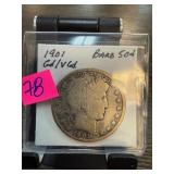 1901 BARBER SILVER HALF DOLLAR