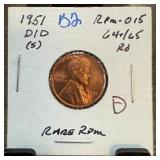 1951-D/D WHEAT PENNY CENT RPM-015 RARE RPM