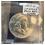 1957-D FRANKLIN SILVER HALF DOLLAR FULL BELL LINES