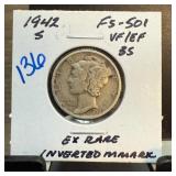 1942-S MERCURY SILVER DIME FS-501 INVERTED MM