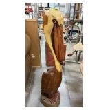 LARGE WOOD PELICAN CARVED SCULPTURE