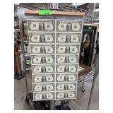 16 UNCUT SHEET $1 CURRENCY NOTES