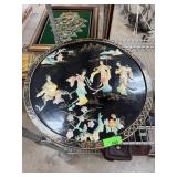 LARGE CHINESE ROUND LACQUERED HIGH RELIEF PANEL
