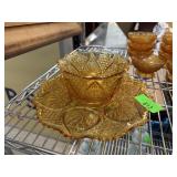 MATCHED INDIANA AMBER GLASS BOWL & TRAY