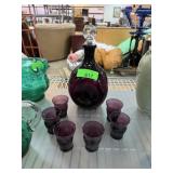 AMETHYST GLASS DECANTER & 6 CUPS