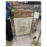 VINTAGE BRASS EMBROIDERED FIREPLACE SCREEN