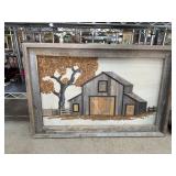 ORIGINAL WOOD ART ON BOARD BARNYARD MASS BROS