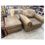 LEATHER ARM CHAIR & MATCHED OTTOMAN