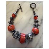 STERLING SILVER & RED CORAL BRACELET STERLING SILVER & RED CORAL BRACELET