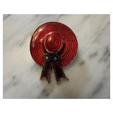 T&T DESIGNER ENAMELED RED HAT BROOCH PIN T&T DESIGNER ENAMELED RED HAT BROOCH PIN