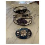 4PC ABALONE JEWELRY LOT BRACELETS AND BROOCH 4PC ABALONE JEWELRY LOT BRACELETS AND BROOCH