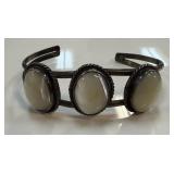 STERLING SILVER CUFF BRACELET M OF PEARL CABOCHONS STERLING SILVER CUFF BRACELET M OF PEARL CABOCHONS