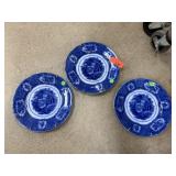 3PC ANTIQUE FLOW BLUE CHINA PLATES ORIENTAL
