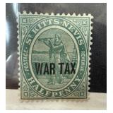 1918 ST KITTS-NEVIS 1918 WWI WAR TAX ISSUE STAMP