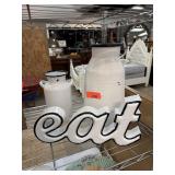LOT OF DECORATIVE MILK CANS / EAT SIGN